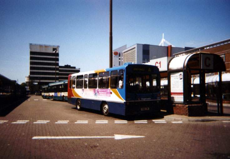 Stagecoach city busses lined up at station