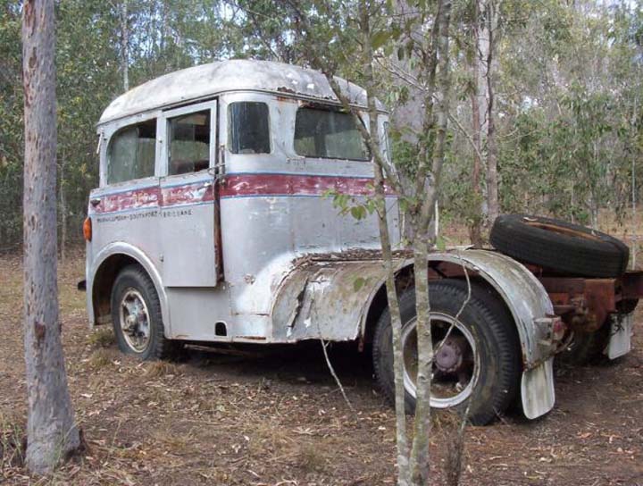 40s White semi trailer bus Brisbane Australia